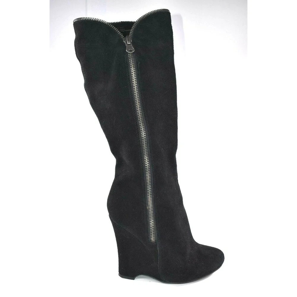 MIA Eduina Women's Black Suede Below Knee Wedge with Zipper Boots Size 8.5 M - Picture 5 of 8